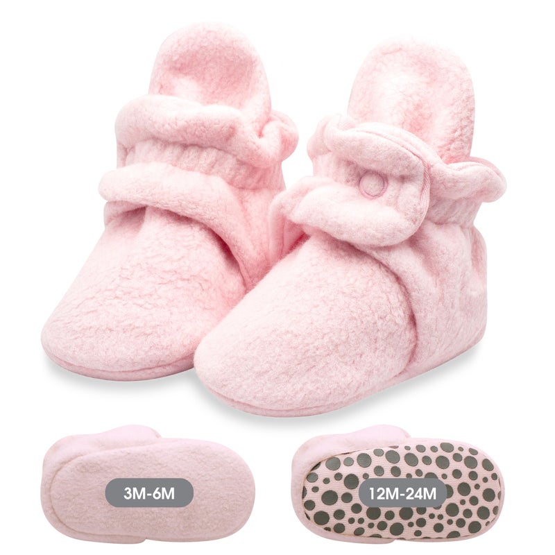 Zutano Unisex Fleece Baby Booties with Organic Cotton Lining, Newborn Essentials, Baby Pink, 6 Months - Image 1